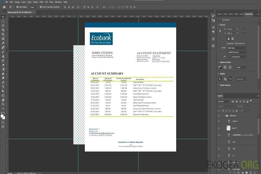 Relevé bancaire Ecobank de la République Centrafricaine template Relevé bancaire Ecobank de la République Centrafricaine template